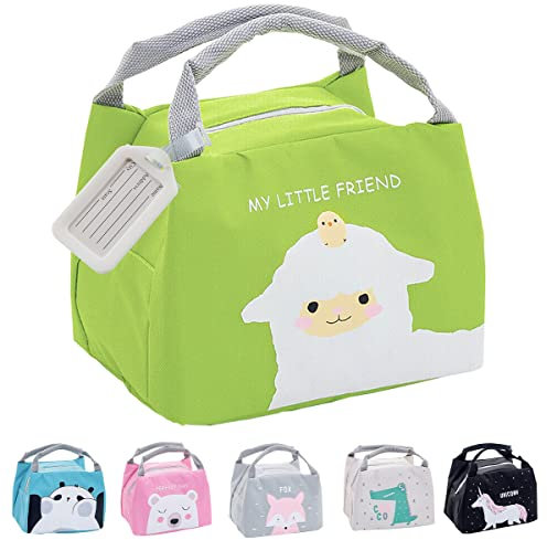 Hillylolly Cartoon Lunch Bags for Women, Thermo Tasche Mini, Isolierte Lunch Tasche Damen, Kühltasche Mini, Lunchtasche Kinder Isoliert, Für Schule Picknick Lunch Reisen (Grün)