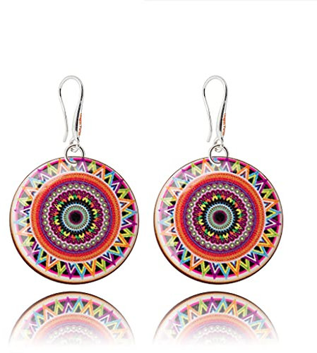 Boho Groß Mandala Design Rund Leicht Ohrringe Hängend Schmuck für Damen (Stil 21 - Braun)