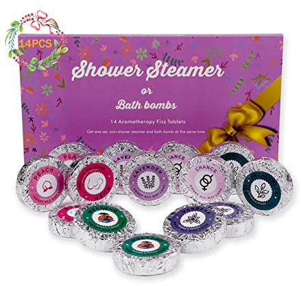 PickMora 14PCS Shower Steamers Aromatherapy with 7 Scents, Bath Bombs with Essential Oils for Relaxation, Shower Bombs Shower Tablets Gift Sets for Women and Men in Mother's Day, Anniversaries