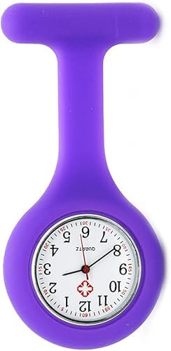 SibyTech Krankenschwester Ansteckuhr fob,Silikon mit Pin/Clip,Glow Pointer im Dunkeln,Infektionskontrolle Design,Analog-digital,Quarzwerk,Arzt Sanitäter medizinische Brosche Fob Uhr Violett