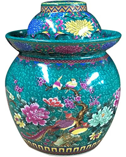 Bocaux À Cornichons Décoration De Motif De Fleur Classique Chinois Pot À Cornichons, Concombre De Betterave Scellé À l'eau Pot De Kimchi, Céramique De Jingdezhen (Color : Blue, S : 3kg/105.8oz)