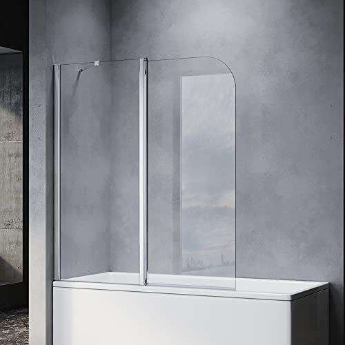 SONNI Mampara Bañera Plegable 120 x 140 cm Cristal Templado 6mm Mamparas de Bañera Abatible 2 Hojas con Barra Estabilizadora y Perfil Aluminio