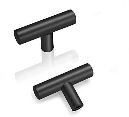 PinLin 10 Pack Cabinet Door Knobs, Flat Black Drawer Knobs, Stainless Steel Cabinet Pulls, T-Bar Knobs for Bedroom and Bathroom