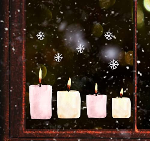 wolga-kreativ Fenster Fensterbilder Glasdekorfolie Motiv Fensterfolie FenstertattooWinter Weihnachten Weihnachtsstern Advent Kerze Aufkleber Fenster wiederverwendbar Kinderzimmer Deko