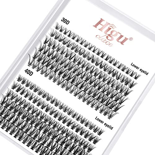 Higu 240pcs de faux cils individuels D Curl 30D 40D, mix 8-14mm Extensions de Cils inférieurs et mini clusters de cils, Convient pour une extension de cils DIY à domicile (30D/40D D 8-14m)