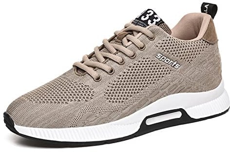 Meidiastra Herren Sneakers Elevator Schuhe Junge Erwachsene Gestrickt Mesh Schnürsenkel Sportschuhe Versteckten Lift Heel-2.36'' für Herren Khaki 46