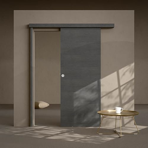 Mon Marché Déco Kit Porte Coulissante Costa Rica Avec Rail 83 cm, Système Coulissant en Applique, Rail Coulissant Breveté en Aluminium Coulicool, Gain de Place et Sécurité - Avec Serrure