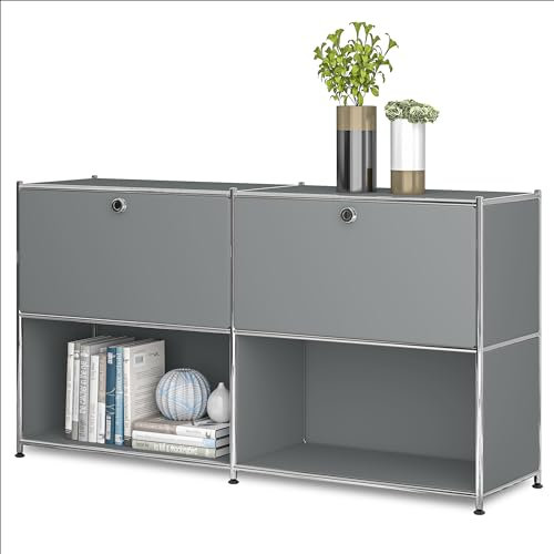 Simplink Sideboard aus Metall mit 2 Klapptüren, moderne Einrichtung, perfekt für Zuhause, Büro, Küche, Flur, Foyer-Organisation (grau)