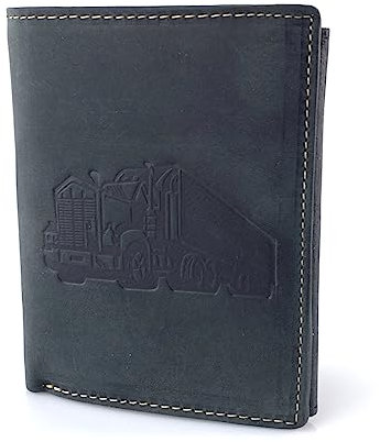 BUFFALO HILL Geldbörse I Truck Motiv I Büffelleder Portmonee I Echtleder Geldbeutel I Hochformat Portemonnaie Herren I RFID-Schutz I Ledergeldbörse mit Münzfach I 11 Kartenfächer I 2395 (Schwarz)