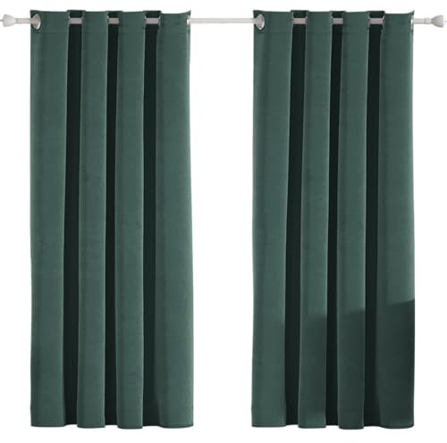 Ystyle Tende Velluto Per Interni, Tende 100% Oscuranti 2 Pezzi, 140×160cm, Tenda Termica Isolante Freddo E Caldo, Tende Moderne Soggiorno Camera Da Letto, Tende Termiche Con Anelli, Verde