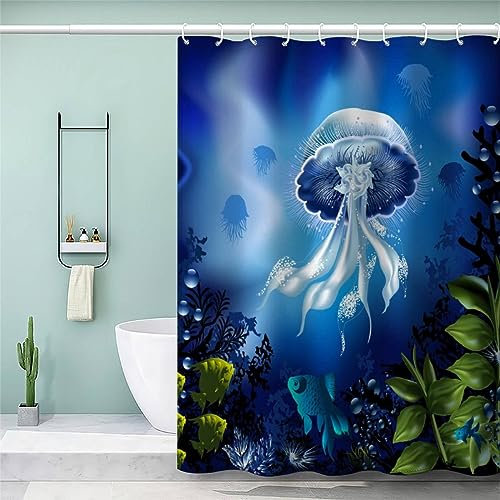 AKATIE Duschvorhang 180x180 Erwachsene Duschvorhang Qualle 3D Motiv Schwer Stoff Polyester Badvorhang Krake Duschvorhang Waschbar Anti Schimmel