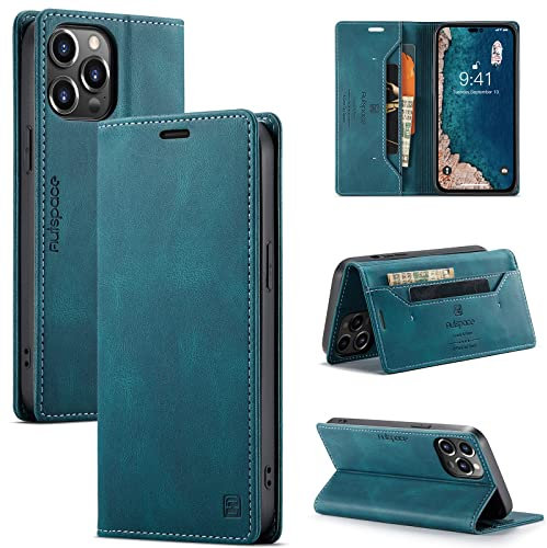 TOHULLE for iPhone 15 Pro Max Case, Vintage Wallet Case Card Holder Kickstand Built-in Magnetic Flip Folio Leather Case for iPhone 15 Pro Max - Blue