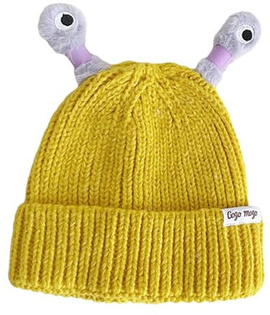 Perfeclan Lustige kleine Monster-Strickmütze, Strickmütze, Cosplay, niedlich, warm, für Erwachsene, Kinder, Wintermütze für Laufen, Geburtstage, Party, Gelb