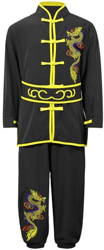 ranrann Enfant Garçon Costume Kung Fu Tenue Traditionnel Chinois Uniforme Tai Chi Arts Martiaux 3-16 Ans Noir 11-12 ans