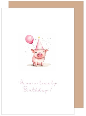 Edition Seidel Premium Geburtstagskarte mit Umschlag aus Kraftpapier. Glückwunschkarte Have a lovely Birthday Billet Karte für Frau Mann Mädchen Jungen Schweinchen rosa Luftballon (G3539 SW024)