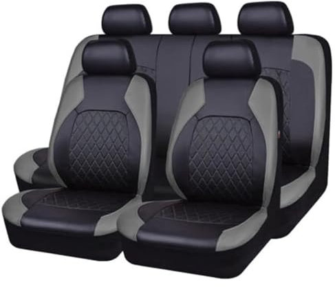 BFRDGE 9 Stück Autositzbezüge, für Opel Corsa C Hatchback MK2 2002-2006 Allwetter Wasserdicht, Sitzbezug aus PU-Leder Komplett-Set,B/Grey