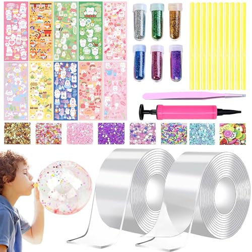 Nano Tape Bubbles - Kit de bulles Nano Tape pour enfants - Ruban magique avec poudre scintillante - Multiusage - Transparent - Pour le bricolage, la décompression et la décompression des bulles (A)