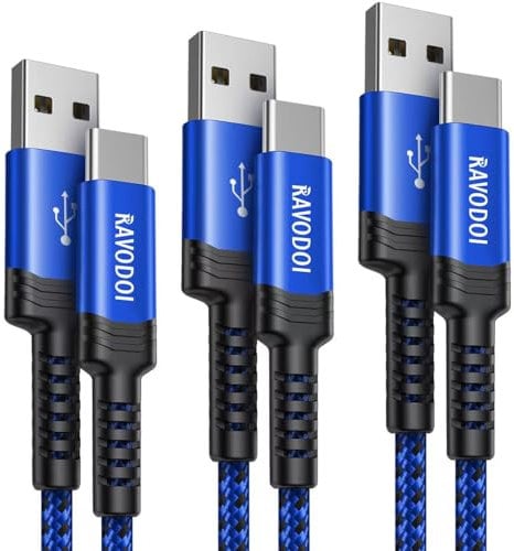 USB C Charger Cable(3Pack/1M+1M+2M), iphone 15 Charger Cable Nylon Braided USB to USB C Fast Charging for Samsung Galaxy S24 S23 S22 S21 Ultra Plus S10 Note 20 10, A15 A25 A51 A71, Pixel 7 -Blue