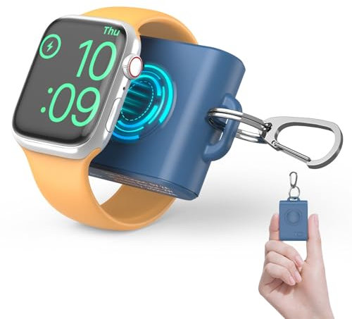 2000mAh Portable iWatch Charger with Keychain - Mini Power Bank, Power Emergency Pod Compact Magnetic Wireless iWatch Charger for Apple Watch Series 9 8 7 SE 6 5 4 3 2 Ultra Travel Accessories -Blue