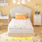 Lit Simple 90*200 avec LED, Lit Capitonné Cadre de Lit 140x200 avec LED Lampe et Tête de Lit en Forme de Nuage, Lit Coffre avec à Lattes Lit d'enfant, Lit d'adolescent, Velours, Beige (Sans Matelas)