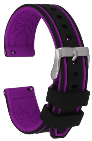 QUARKZMAN Bracelets de Montre en Silicone 22mm Bracelets de Montre à Dégagement Rapide, Noir Violet