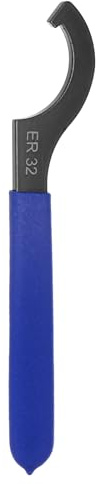 sourcing map C Hook Spanner Wrench ER32 Nut Shock Wrench Steel Chuck Nut with Blue Non-Slip Handle for Lathe Clamping