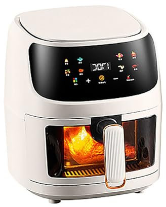 Air Fryer 5L Visual Window with Touch Screen, Max Temp 230°C, Digital Display 8 Cooking Functions, Easy to Clean, Nonstick 1350W, Dishwasher Safe Baskets white