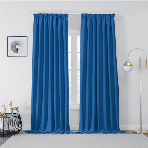 Joydeco Gardinen mit Kräuselband Blickdicht Vorhänge Schienensystem Verdunkelungsvorhang mit Haken Thermovorhang Kälteschutz Schlafzimmer Wohnzimmer 2er Set 245x140cm Königsblau