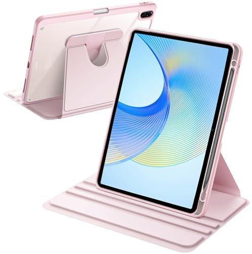 A-BEAUTY Funda Giratoria Compatible con con Honor Pad X8a 11 Pulgadas 2024 con Soporte para Bolígrafo, Carcasa Soporte Rotación de 360 Grados Protectora Respaldo Clara, Rosa