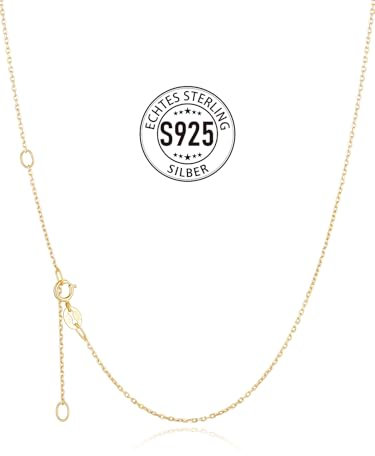 Silvora Goldkette Damen Panzerkette Silber 925 Gliederkette 1.1mm breit Kubanische Ankerkette Goldene Kette Damen ohne Anhänger 46cm+5cm lang Halsreif gold