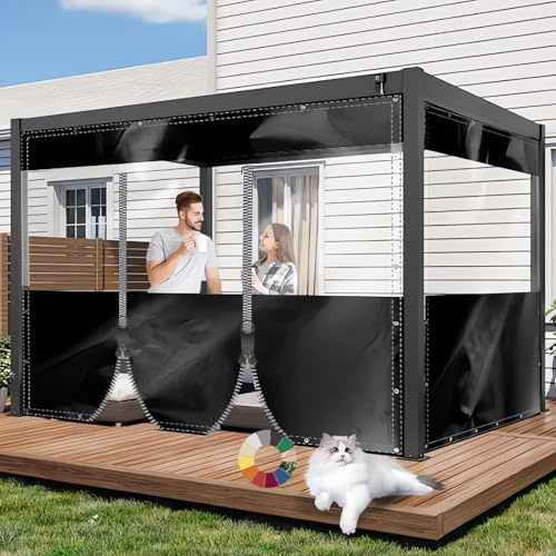 HQQMNY Lona de Carpa Transparente con Ojales, 2 m x 1,2 m, Color Negro, Transparente, para Exteriores, con Ojales, 0,4 mm, 400 g/㎡, Resistente al Viento, Lona Impermeable para pérgola y Porche