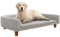 PawHut Hundesofa, Hundebett, Hundecouch mit Erhöhtem Design, Haustiersofa mit Kissen, Hundesessel mit Holzbeine, Katzensofa für große Hunde, 98 x 67 x 25 cm, Grau