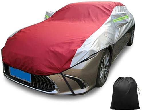 LinGKon Autoplane Gemacht Für Mercedes CLE Class CLE450 2024- Halbe Autoabdeckung Wasserdicht Staubdicht Oxford Auto Halbgarage Atmungsaktiv Wetterfest mit Aufbewahrungstasche(Silver-Red)