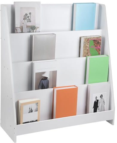 HUOLE Kinderbibliothek, Bücherregal, Spielzeugkiste mit Rädern, Kinderbücherregal aus Holz, Bücherregal, Aufbewahrung für Kinderzimmer, 30 * 70 * 88 cm - Weiß (1 Stück)