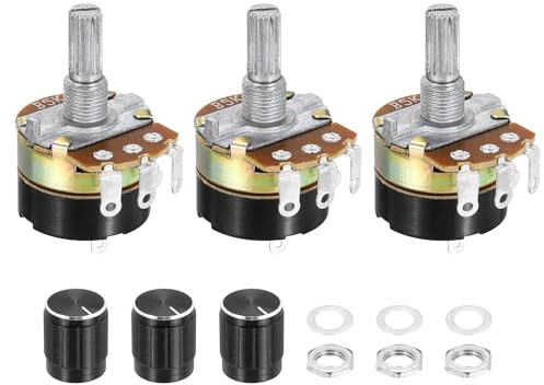 sourcing map WH138 Potentiometer, 5 K Ohm, Eingelenk, variable Widerstände, 3 Klemmen, linearer Kegel, drehbar mit Drehknopf für Audio-Lautstärkeregler, 3 Stück