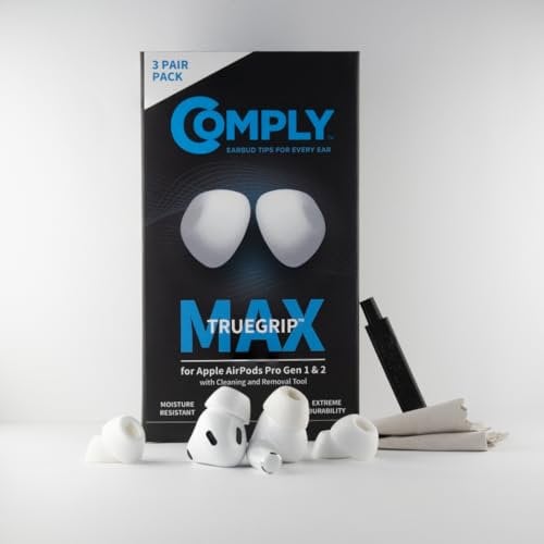 Comply TrueGrip MAX | Premium Memory Schaumstoff Ersatz-Ohrstöpsel für Apple AirPods Pro (1 & 2 Generation) | SmartSkin™-Technologie | Weiss, Größe S, 1 Paar