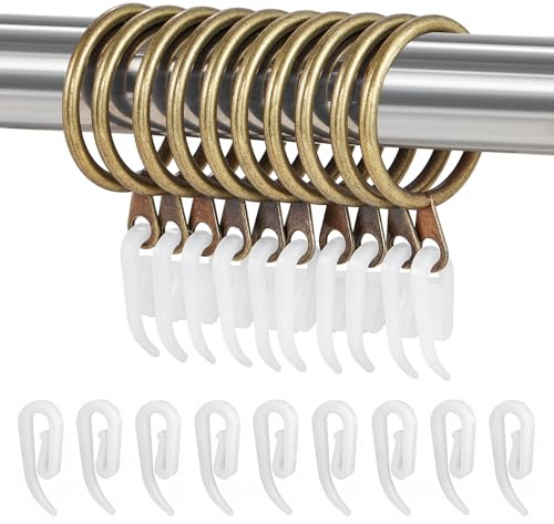 24 Set Metal Curtain Rings Drapery Curtain Hanging Rings with Plastic Hooks for Curtains and Rods 30 mm Internal Diameter(Bronze)