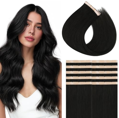 hotbanana Tape in Extensions Echthaar 40cm | Remy Hair Invisible Jet Black Breite Tape in Extensions Skin Weft 10PCS 50g