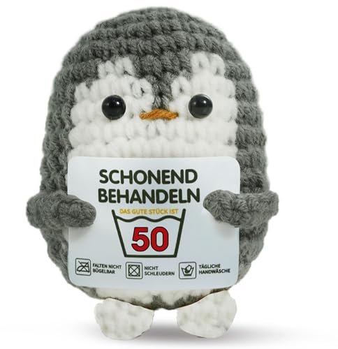 ZIENZENGYA Geschenk zum 50 Geburtstag Mann Frau, Schonend Behandeln | Geburtstag Geschenk für Frauen Männer, Happy Birthday Positive Pinguin mit Grußkarte, Geburtstagsgeschenk für ihn sie