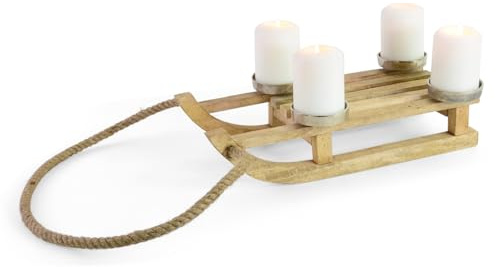 itsisa Kerzenhalter Adventskranz Schlitten 41x17 cm aus Holz - Nostalgie Schlitten, Halter Kerze, Winterdeko, Deko Skihütte, Weihnachtsdeko, Winter Dekoration, Advent, Weihnachten