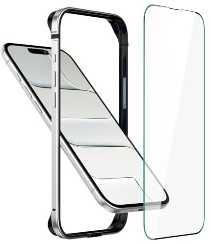 Eastcoo Schutzhülle aus Metall für iPhone 17 Air, Aluminiumrahmen, schlanke Hülle [weiche Silikon-Innenstoßstange] [erhöhter Kantenschutz] HD-Displayschutzfolie aus gehärtetem Glas für iPhone 17 Air