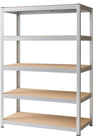 Bestlivings Schwerlastregal (180x40x90 cm, HxTxB) verzinkt, 875kg Tragkraft, Lagerregal mit 5 MDF Einlegeböden, Regal zum Stecken für Garage, Keller und Büro