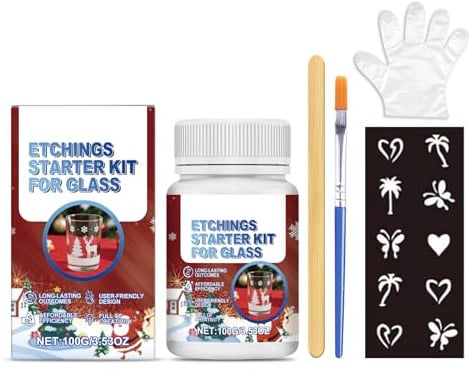 Glas-Ätz-Set,Ätzpaste für Glas-Set,Perfekt für Anfänger,Erstellen Sie Atemberaubende Designs Auf Glasoberflächen,100G