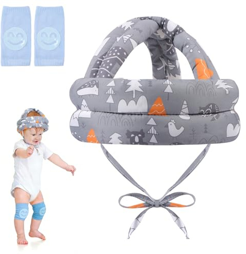 HAGOT Lightweight Baby Helmet, 360° Anti-Collision Infant Protective Hat,Adjustable & Breathable,Toddler Head Protector for Crawling Walking with Knee Pads