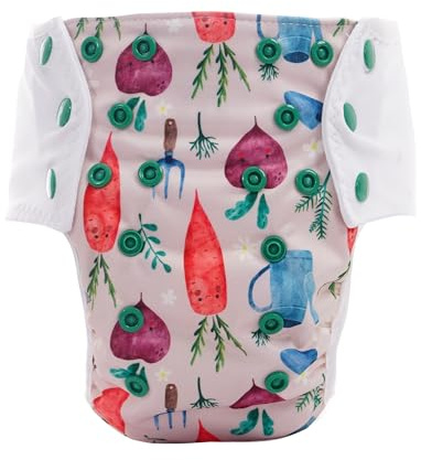 Lumina Pull-me-Up All in One Windel mit Pocketfunktion (5-17kg) | Wiederverwendbare, waschbare Komplett-Stoffwindel mit hohem Saugvolumen, GOTS zertifizierte Baumwolle, Funny Veggie