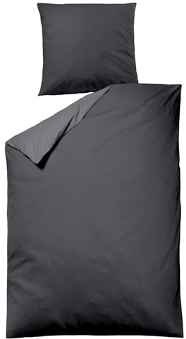 sleepling Satin Bettwäsche, 2-teiliges Set: 1x 135x200cm Bettbezug & 1x 80x80cm Kissenbezug, 100% Mako Baumwolle, Wendebettwäsche, Seidig Weich, Oeko-TEX, Made in EU, Waschbar bis 60 Grad, Anthrazit
