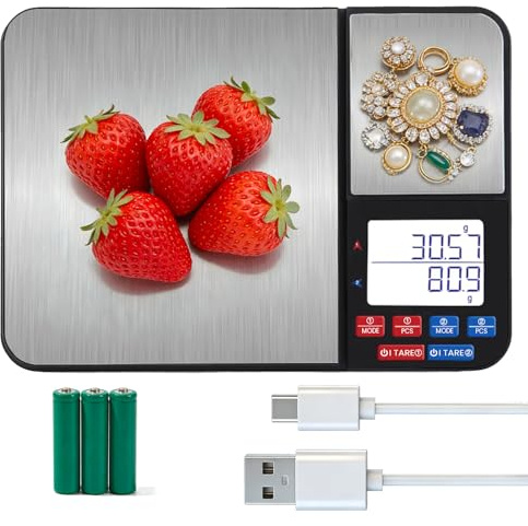 Kitchen Scales, Dual Platform & Dual Precision Digital Weighing Tool, Rechargeable Smart Food Weighing Tool, for Home Meal Prep, Coffee, Powder, Spices, Accurate to 0.01g/0.1g, Jewelry Weighing Tool