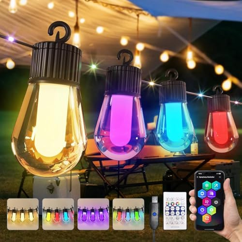 Traumheim Smart Lichterkette Außen, 15M Lichterkette Outdoor Bunt, IP65 Wasserdicht Lichterkette balkon mit 20 RGB LEDs, 99+ DIY Modi, Timer, Dimmfunktion für Terrasse, Party, Garten, Balkon