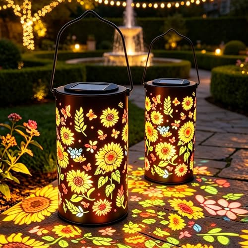2 Stück Colorful Sunflower Glow Solar Garden Lantern | Sonnenblume Solarlampen für Außen,Sonnenblumen Solar Laterne im Freien Wasserdicht,Sonnenblumenlicht,für Hof,Terrasse,Garten
