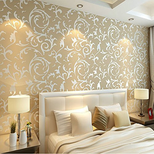 KeTian rotolo di carta da parati con dettaglio di moderno e lussuoso vittoriano damascato strutturato in rilievo per soggiorno camera da letto in tessuto non tessuto Beige 0.53mx10m= 5.3m2